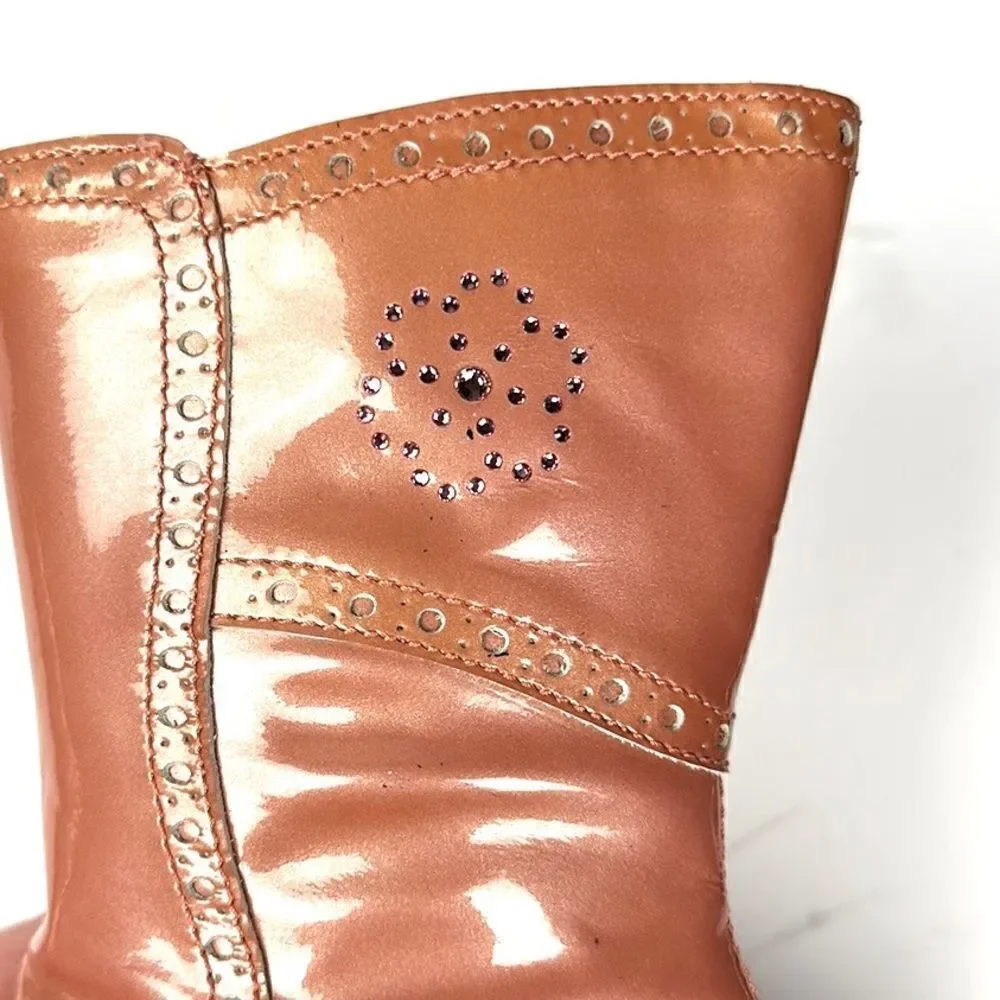 IACOVELLI Italy Little Girl Dusty Pink Patent Leather Boots Rhinestones 9-9,5